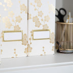 BLU MONACO | Set of 4 Foldable Magazine Storage Boxes with Gold Floral Pattern | Decorative Vertical File Organizers with Gold Label Holders for Desk, Shelves & Home Office