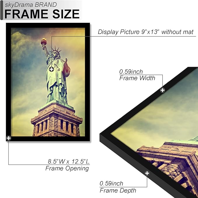 100% Solid Wood 9x13 Picture Frame, Black Frame for 9 x 13 Inch Picture Poster Photo, Light Weight 9 by 13 HQ Matte Black Frame for Wall - 1 Pack/Black/9"x13"