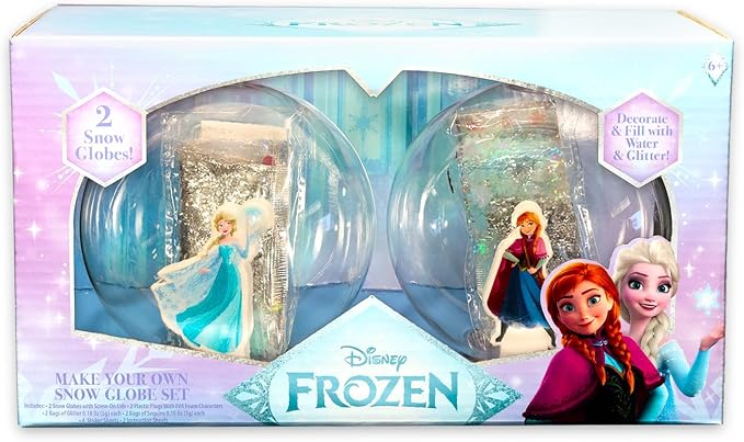 Disney Frozen DIY Snow Globe for The Holidays Set - Bundle with 2 Create Your Own Snow Globes Featuring Ela & Anna Plus Tattoos, More | Disney Frozen Snow Globe Home Decorations