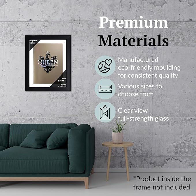 Creative Picture Frames 9.25 x 13 Magazine Frame with Full-Strength Glass, Holds Up To A 1/4" Thick Media with Installed Hangers for Easy Mounting, 11x14 Black Frame with White Mat