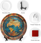 Decorative Plate for Home, Vintage Map of The World Stained Glass Print Tray for Table Display, Ceramic Dinner Plate Living Room Decor, Gifts for Adventure Lover Wanderlust, 10 Inch