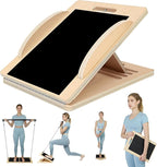 Versatile Wooden Slant Board, Convertible to Balance & Pilates Board, Adjustable Angles, Includes Full Pilates Kit, Supports Up to 360lbs, Calf Stretch, Squats, Knee, Ankle, Heel & Leg Training