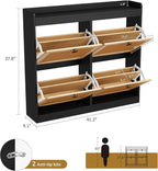 GarveeHome Shoe Cabinet Rattan with 4 Flip Drawers, Wooden Freestanding Shoe Organizer with Adjustable Shelves, Shoe Storage for Entryway, Closet, Hallway