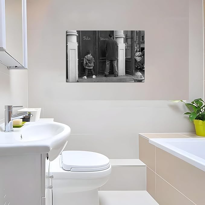 Funny Bathroom Wall Decor Black and White Wall Art - Classic Movie Posters Canvas Print, Vintage Funny Wall Art for Office Lounge Area Restroom Bathroom Decor 16x24 inch