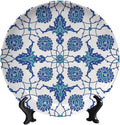Turkish Decorative Ceramic Plates, 10 Inch, Blue Flower Round Display Plate, Handmade Ceramic Ornament, for Kitchen Living Room Office Countertop Decor