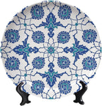 Turkish Decorative Plates, 6 Inch, Blue Flower Round Display Plate, Table Top Plate Decor with Stand, for Display Living Room Kitchen Closet Table Decor