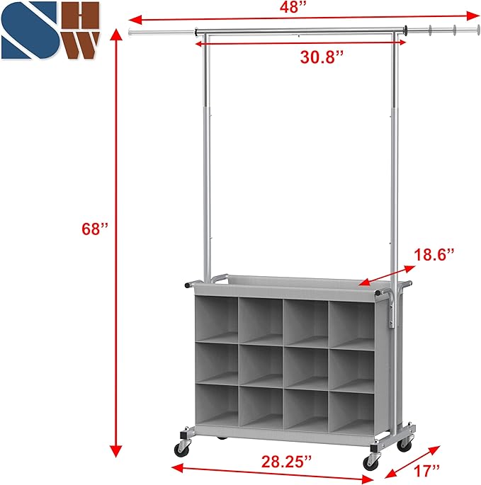 Simple Houseware Garment Rack with Extensible Haning Rod and 16 Shoes Organizer, Grey