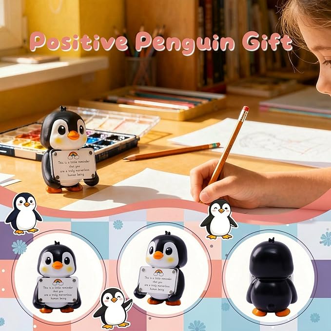 Positive Penguin Figurine - 3.9" Tall Hand-Painted Resin Indoor Office Desk Decoration with Cute Motivational Sign, Funny Gift for Women Friends Bestie BFF Bestfriend Coworkers