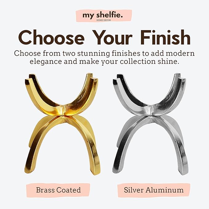 My Shelfie - Modern Brass-Coated Claw Rock Display Stand, Crystal Holder with Invertible Design, Crystal Display Holds Crystals From 2-3 Inches, Handmade Aluminum Rock Stands for Display, Large