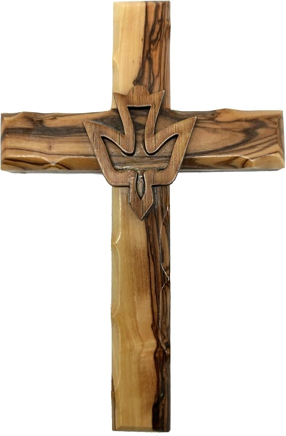 Zuluf 6.3" Olive Wood Dove Cross Wall Hanging Christian Holy Spirit Baptism Holy Land Gift Bedroom Decor CRS020