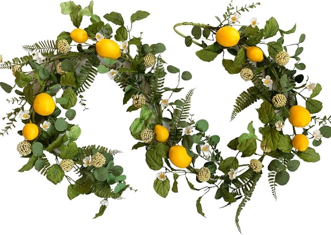 Idyllic 6 Ft Artificial Lemon Leaf Vine Garland - Faux Spring Wall Hanging Decor for Mantle, Window, Wedding, Home & Garden - Long Yellow Green Vine