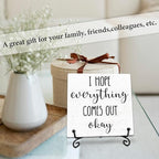 I Hope Everything Comes Out Okay Wooden Sign - 5" Funny Wooden Plaque With Metal Support - Rustic Tabletop Bathroom, Toilet Room Decor - Housewarming Gifts For Family & Friends - A07