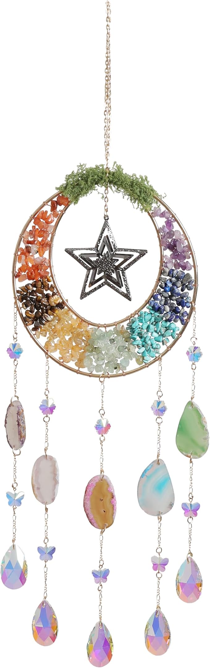 Agate Dream Catcher - Dreamsum Green 7 Chakra Tree of Life Dream Catcher with Rainbow Crystal Stones Handmade Gold Dreamcatcher Wall Decor for Adults Boys Girls, Bedroom, Wedding, Garden, Bless Gift