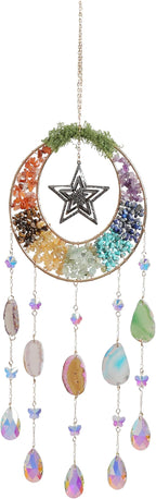 Agate Dream Catcher - Dreamsum Green 7 Chakra Tree of Life Dream Catcher with Rainbow Crystal Stones Handmade Gold Dreamcatcher Wall Decor for Adults Boys Girls, Bedroom, Wedding, Garden, Bless Gift