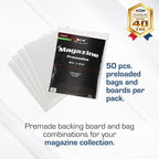 BCW Magazine Bags and Boards – (50 Pack) | Premade Non-Resealable Magazine Protectors | Standard Size 8 ¾" x 11 ⅛" | Magazine Sleeves and Boards Pre-Loaded for Storage and Display