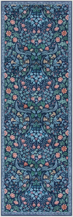 Moynesa Floral Kitchen Runner Rug 2x6, Washable Boho Runners for Hallways Non Slip Soft Bathroom Carpet Runner, Botanical Ultra Thin Throw Mat for Laundry Room Entryway, Blue