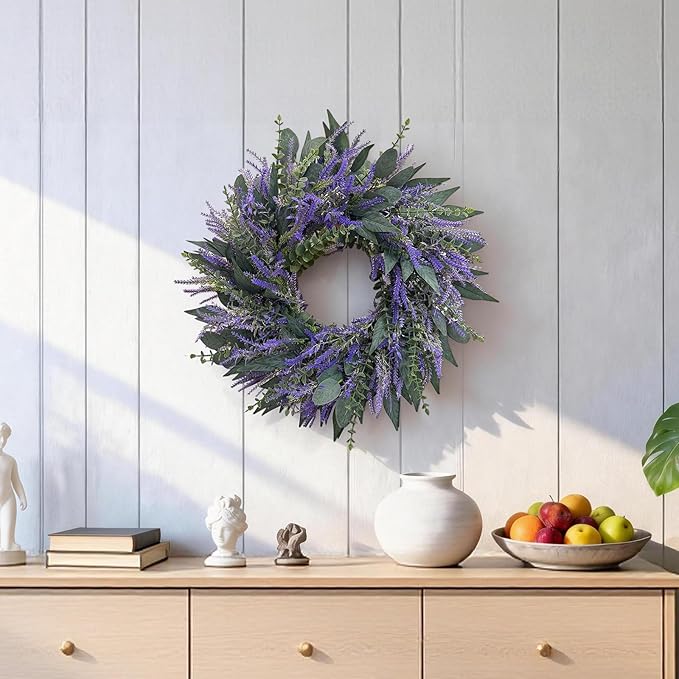 26 Inch Lavender Eucalyptus Wreaths for Front Door, Spring Summer Wreath,Large Eucalyptus Outdoor Wreath with Greenery Leaves for Porch,Wall,Holiday,Home Decor- Spring, Summer, Fall, All Seasons