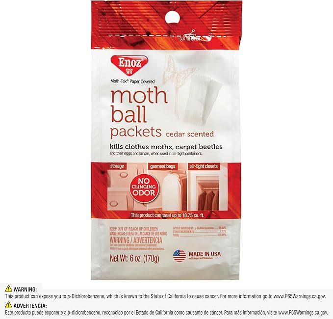 Enoz Moth-Tek Packets Cedar Scent - 12 oz. Bag (6) Kills Clothes Moths, Carpet Beetles, and Eggs and Larvae