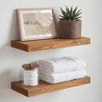 Homeforia 16 inch Golden Oak Floating Shelf, High End Solid Real Wood 16inch Small Floating Shelves for Wall Mounted, Oak Wooden 16in Floating Shelves, Heavy Duty Bracket, 16 X 6.5 X 1.75 in, Set of 2