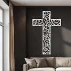WORGO White Metal Cross Wall Decor Iron Christian Cross for Home Church, Hollow Out Artistic Hanging Ornament, Crosses Wall Decor for Living Room, Bedroom, Decorative Thankful Religious Gift 35.4x23.5 inch