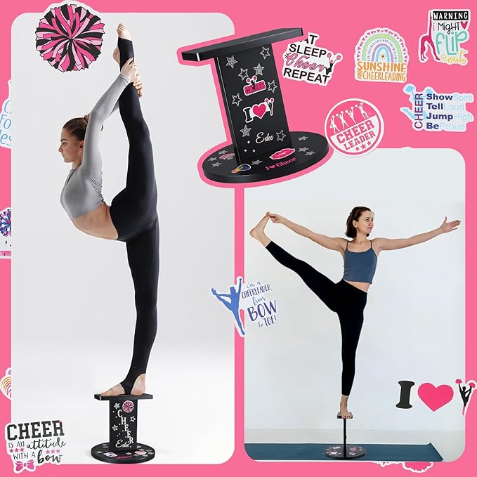 12.2 x 13.2 Inch Wooden Cheer Balance Stand Cheerleading Flyer Balance Trainer Rubberwood Cheer Stunt Stand DIY with 36 Decorative Stickers for Adult Promote Flexibility Core Strength