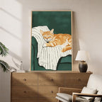 Framed Animal Wall Art for Bedroom Wall, Large Cozy Orange Tabby Cat Canvas Painting for Room Decor, Cute Pet Artwork for Walls, Relaxing Picture Print for Nursery Hallway Wall Decor, 24x36 Inch