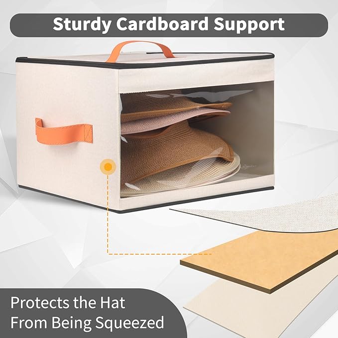 Upgraded Hat Storage Box for Women & Men,Closet Hat Boxes Organizer Bag with Dustproof Lids,Cowboy Hat Box,Hat Carrier Case For Travel