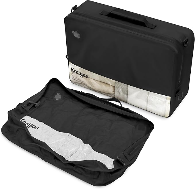 Vacuum Seal Bags for Travel 180° Open Compression Packing Cubes for Carry-on Luggage, IP67 Waterproof Space Saver Storage Bag (1 Large Pack No Pump Black)