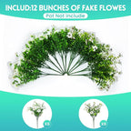 Artificial Flowers for Outdoors Faux Plants Outside Indoor,Realistic UV Resistant Silk Fake Daisy Petunias for Home Patio Garden Back Yard Front Poch Decor Spring Summer(12 Bunches,White)
