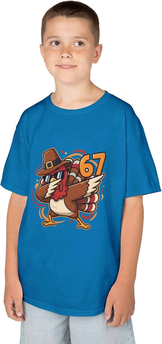 Dabbing Turkey 67 Funny Thanksgiving Pilgrim Kids Boys Girls Cool Swag Retro Fall Football Feast