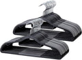 Coat Hangers 50 Pack, Plastic Clothes Hangers Non Slip with Rubber Grip, Heavy Duty Hanger with 360° Swivel Metal Hook, Ultra Thin Hangers Space Saving for Closet Organizer, Black and Dark Gray