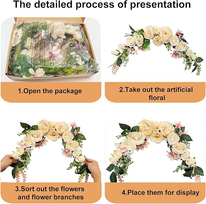Arch Flowers, OrgMemory Artificial Floral Swags, 20" Length in Bent, Decorative Swag, Artificial Flower Swag for Door Party Wall Home Decor (Champagne)