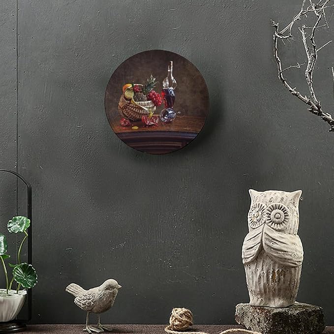 WineDecorative Plate Stand, 8 Inch, Overturned Wine Glass and Pomegranate Round Display Plate, Table Top Plate Decor with Stand, for Display Living Room Kitchen Closet Table Decor