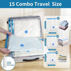 Vacuum Seal Bags for Clothing Travel with Pump,15 Pack Compression Packing Cubes for clothes,Space Saver Vacuum Storage Bags for Luggage & Travel Essentials,Carry-on Suitcase,Leak-Proof