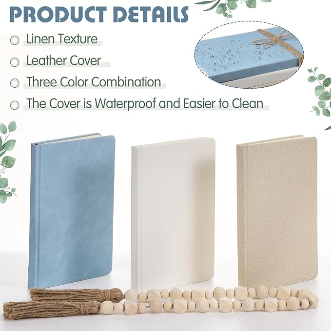 Feifeiya 3 Pieces Faux Decorative Books Set for Home Decor Fake Book for Shelves Coffee Table Stacked Linen Covered Display Notebook with Wood Bead Bookend Gift for Living Room(Gray Blue)