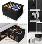 Shoe Organizer for Closet, Foldable Shoe Box with Adjustable Dividers and Clear Cover, Space Saving Shoe Storage Organizer Cabinet with Reinforced Handles, Fits 16 Pairs, Black, TP09B