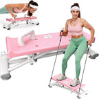Balance Board with Pushup Handles, 300LBS Ski Balancing Machine Exercise Equipment with Resistance Bands LCD Monitor for Cardio, Home Ski Simulator Trainer for Full Body Workout, Pink