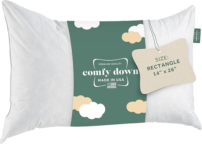 ComfyDown Decorative Throw Pillow Insert, Down and Feather Fill, 100% Cotton Cover, 233 Thread Count - Made in USA (14 X 26)