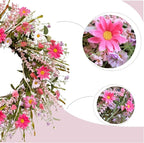 TEMPUS 24 Inch Artificial Spring and Summer for Front Door Wreath Pink Daisy and Lavender Wreath Garden Party Home Wall Wedding Decor