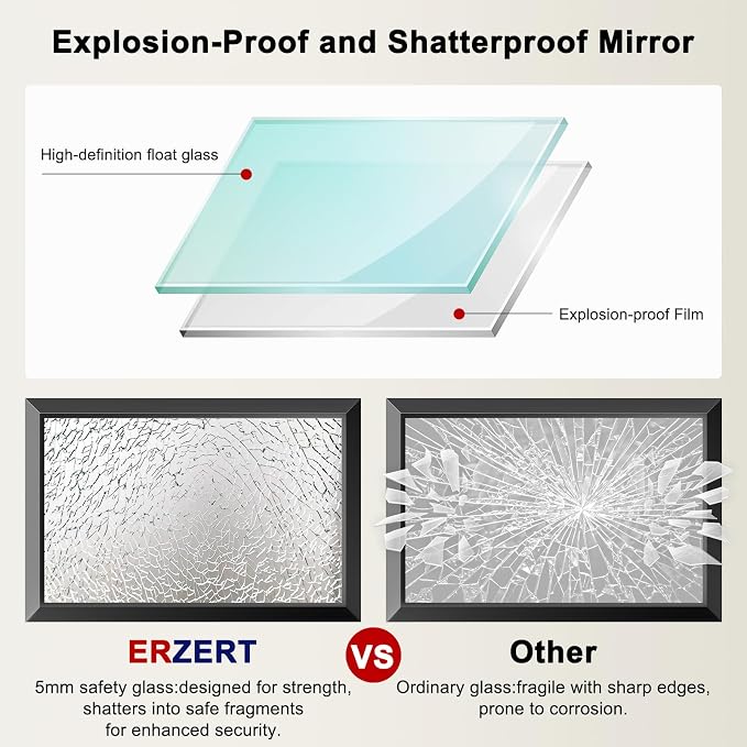 Black Bathroom Mirror for Over Sink, 24x36Inch Thick Anti-Rust Metal Frame, Rectangle Decorative Wall Mirror with HD Tempered Glass Horizontal or Vertical Mount for Vanity, Bedroom, Living Room