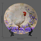 Rooster Decorative Plates, 10 Inch, Purple Wreath Around The Rooster Round Display Plate, Handmade Ceramic Ornament, for Wall Hanging Living Room Bathroom Decor Gift
