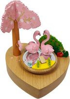 Wooden Flamingo Music Box - Heart Shaped Music Box Base, Flamingos rotate with the music, Mechanical Musical Box, Gift for Birthday, Valentine's Day, Wedding, Anniversary, Home Décor (Flamingos)