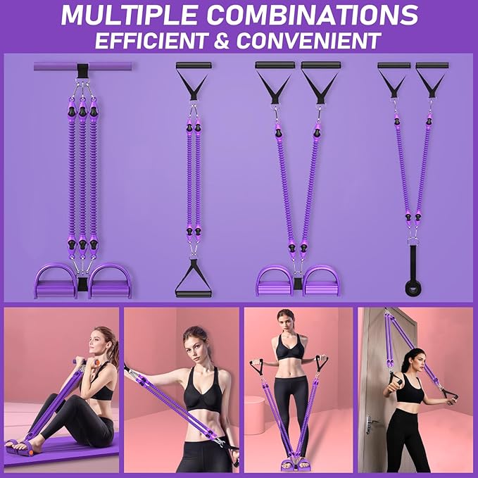 2026 Upgrade Foot Pedal Resistance Band, Adjustable 4-Tube Pedal Ankle Puller Resistance Band with Handle, Multifunction Home Gym Equipment, Stirrup Puller for Men Women for Full Body Exercise