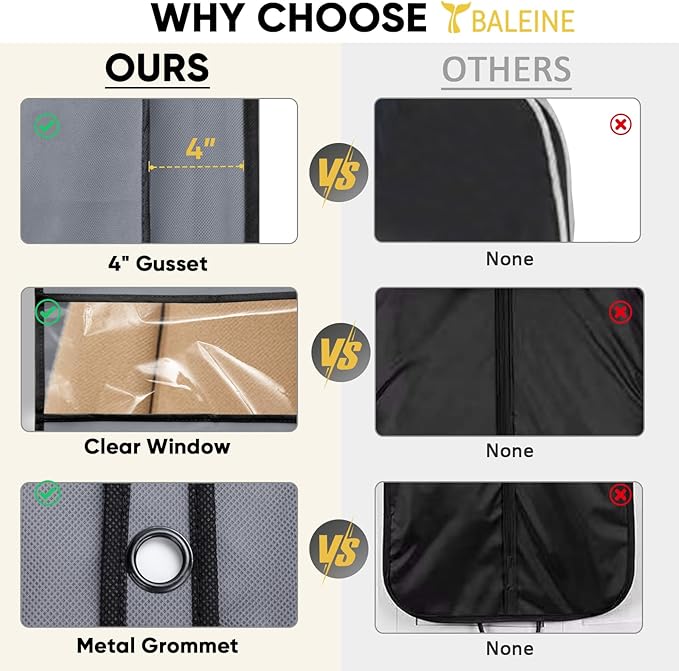 BALEINE 2PK Heavy Duty Garment Bag with Shoe Storage Travel Bag for Dresses, Suit, Coats Travel Essential (54", Grey)