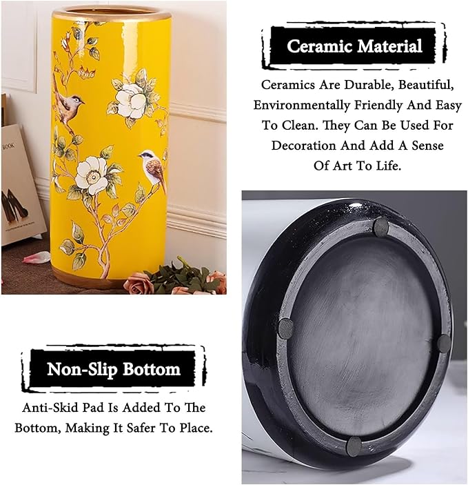 Ceramic Umbrella Stand Living Room Floor-Standing Freestanding Cane Chinese Umbrella Stand Multifunctional Painted Porcelain Vintage Ceramics Flower Vases for Home Office Entrance Indoor(A)