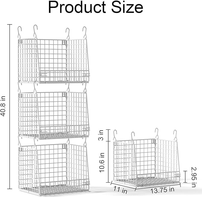 3 Pack Laundry Room Organization and Storage, Hanging Wire Basket for Laundry Closet Wire Shelves, Laundry Closet Organizers and Storage Basket, Heightened Version