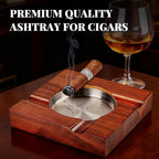 Father Day Gifts Wood Cigar Ashtray Cigarettes Ashtrays for Indoor Outdoor Patio Home Office Use Square Wooden Brown Cigar Ash Tray Father s Day Gift Ideas for Men with GIFT BOX(Large Size)