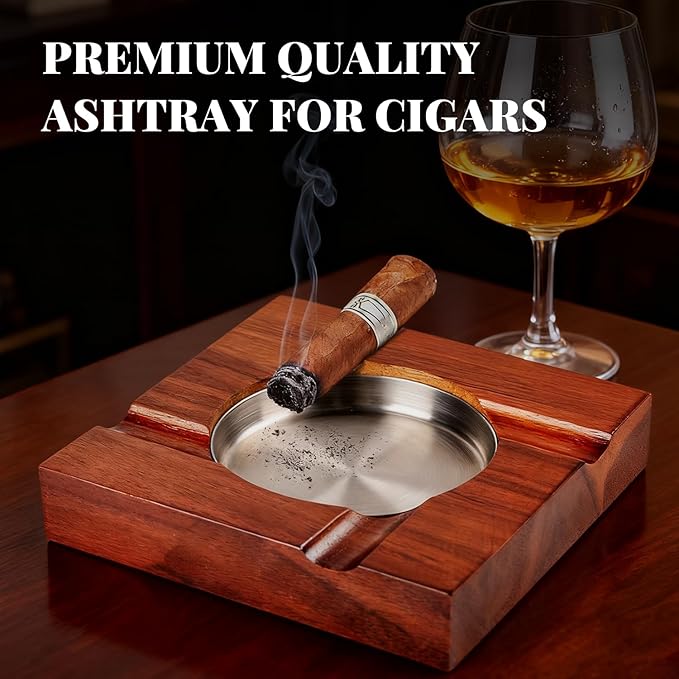 Father Day Gifts Wood Cigar Ashtray Cigarettes Ashtrays for Indoor Outdoor Patio Home Office Use Square Wooden Brown Cigar Ash Tray Father s Day Gift Ideas for Men with GIFT BOX(Large Size)