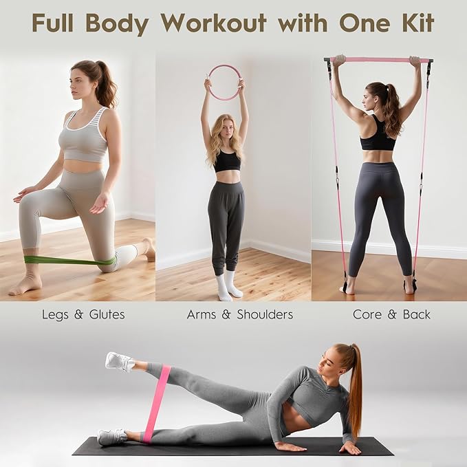 9-Piece At Home Pilates Kit for Beginners & Women | Complete Pilates Equipment Set with Ring, Yoga Ball, Resistance Bands & Pilates Bar