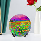 Decorative Plates for Wall Hanging, A Vibrant Wildflower Field Ceramic Plate, Wobble-Plate with Display Stand, Home Decor for Kitchen Cabinets, Farmhouse Round Tray 7 Inch